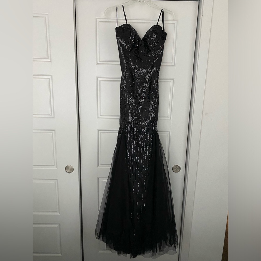 Jovani Sequin Gown 0 Black Mermaid Sweetheart